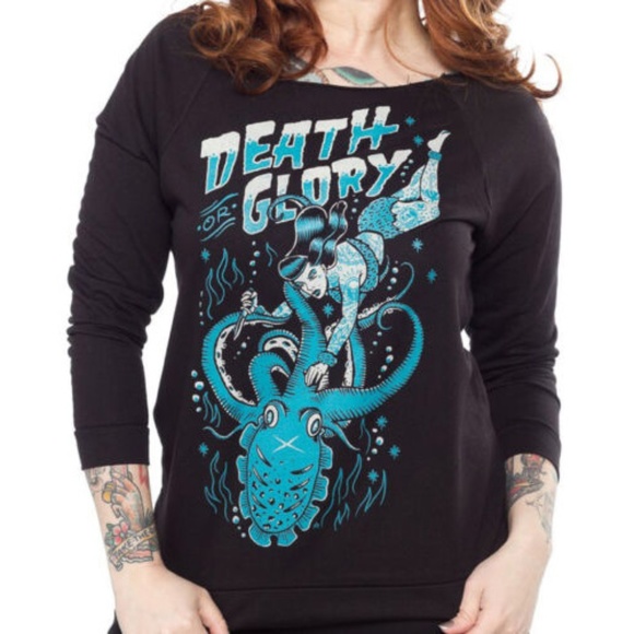 DISCONTINUED!! Death or Glory Rockabilly Pin Up Black Sweatshirt S-M-L-XL - Picture 2 of 3